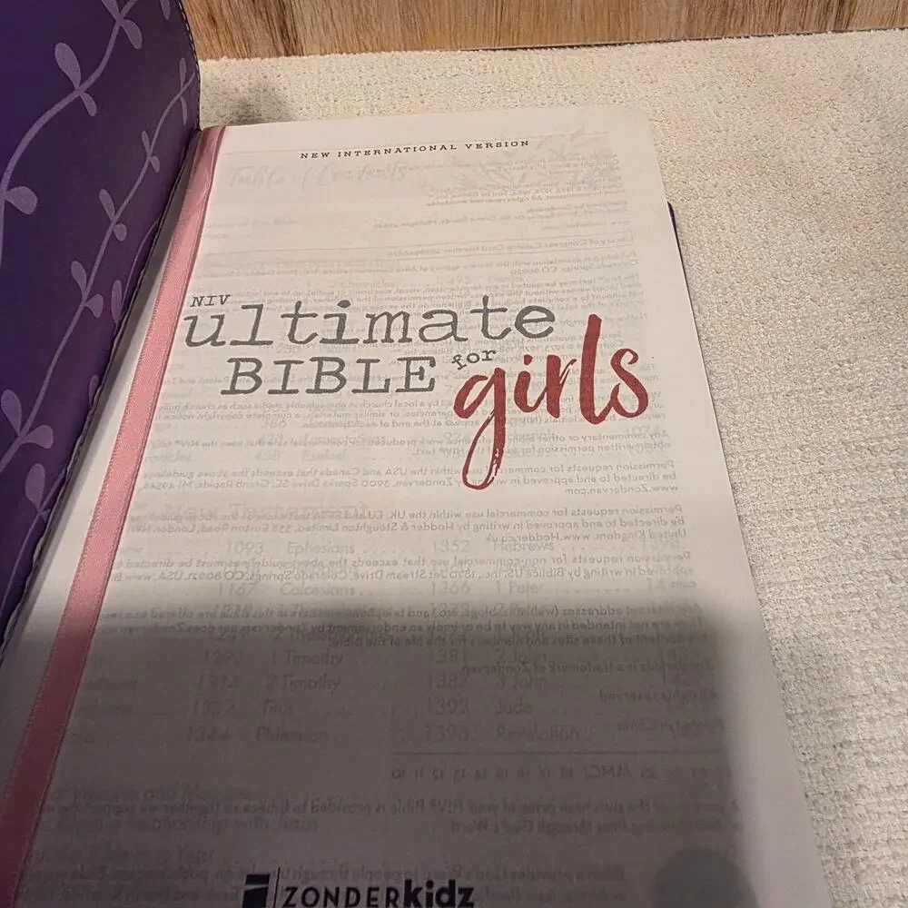 Zodervan NIV Ultimate Bible for Girls purple leather soft cover pink floral